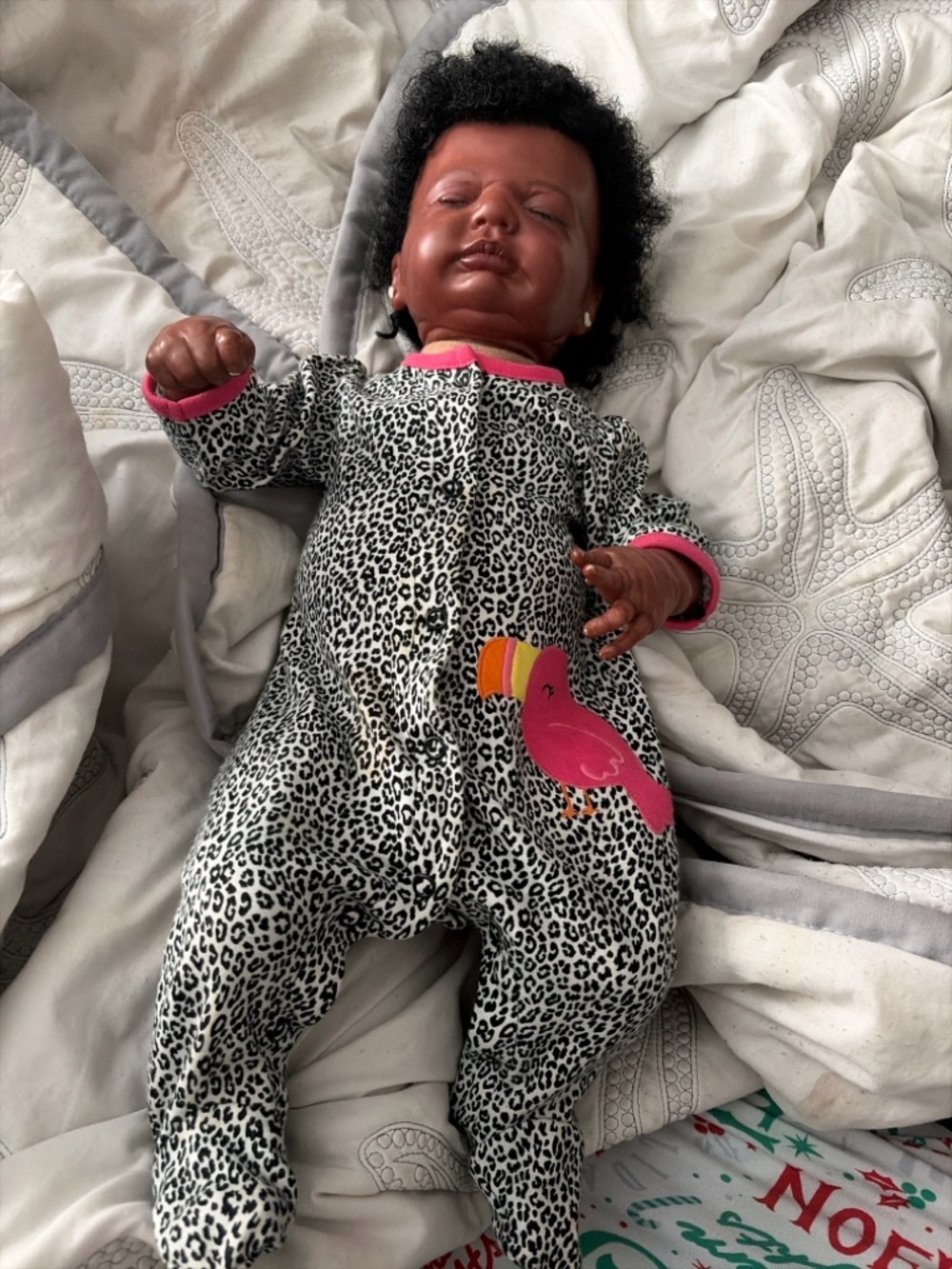 Reborn Brown Baby Doll in Leopard Print Pink-Trim Onesie
